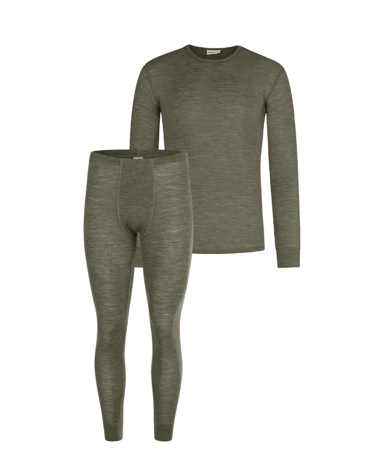 Ensemble homme en laine mérinos – t-shirt manches longues & longjohns, côte 1x1