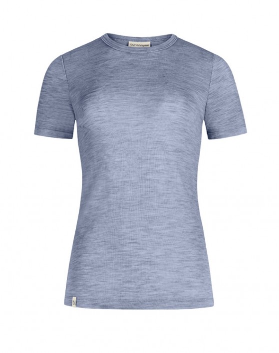 T-shirt manches courtes femme en laine mérinos 100%, 1x1 côte