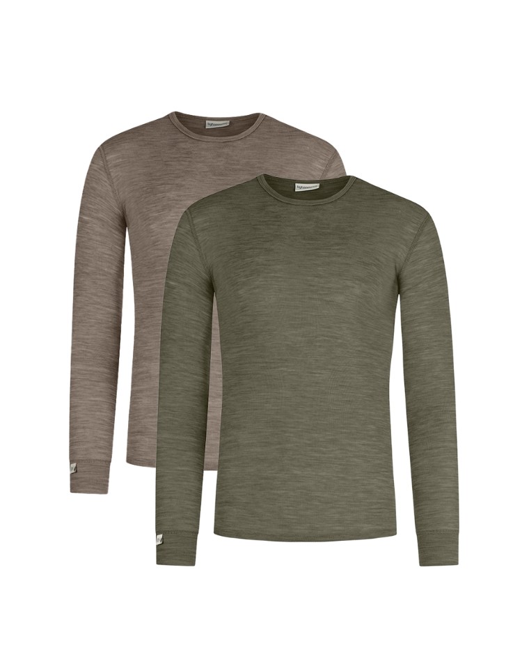 T-shirt homme manches longues en laine mérinos 100%, 1x1 côte, Pack 2
