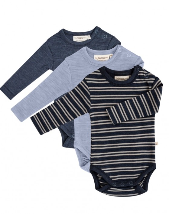 Babyrompertje met lange mouwen en ronde hals in 100% biologische merinoswol, 3-pack