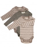 Babyrompertje met lange mouwen en ronde hals in 100% biologische merinoswol, 3-pack