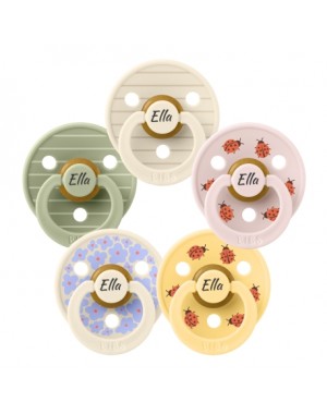BIBS Studio Line Speen, Maat 1 (0-6 maanden), Rund - Latex, Speen met naam, 5-pack