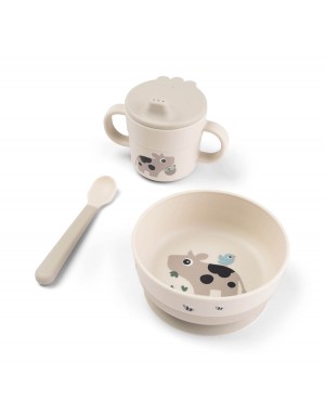 Done by Deer, Erstes Esslerns-Set mit Saugnapf – Tiny Farm, Sand