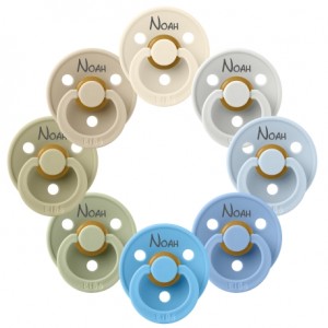 BIBS Colour, Str. 2 (6+ mdr.), Rund - Latex, Sutter med navn, 8-pak