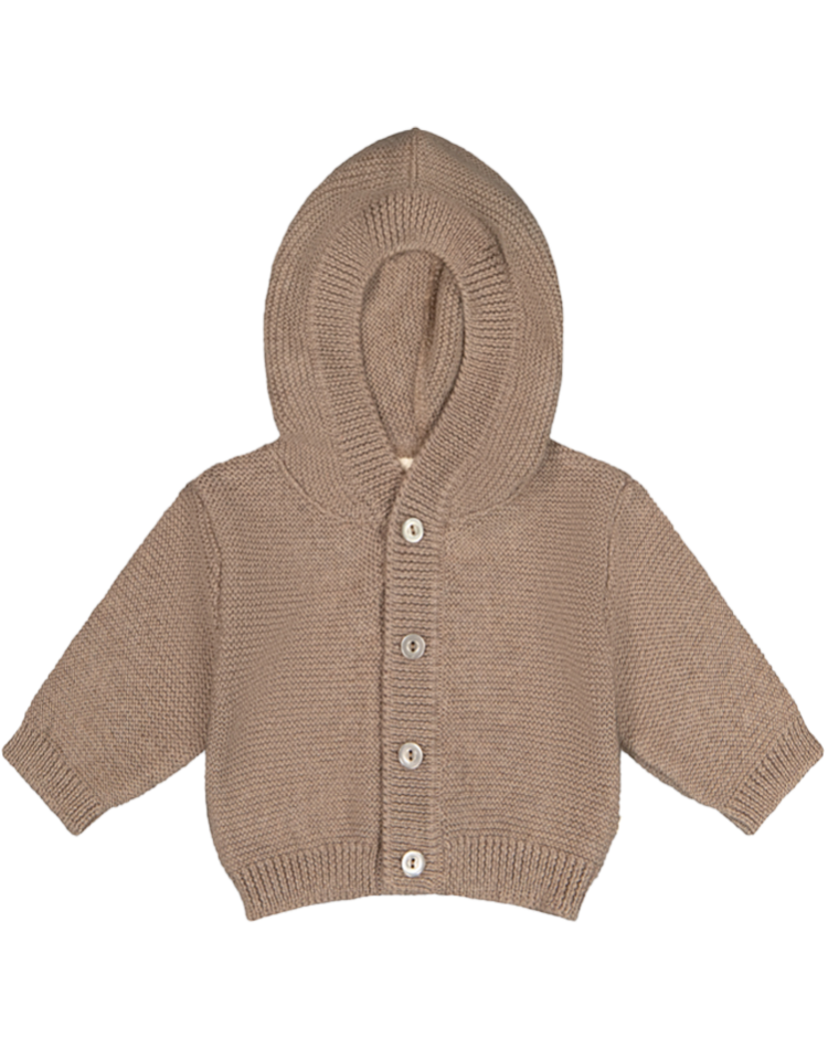 Strik cardigan med hætte i 100% merino uld