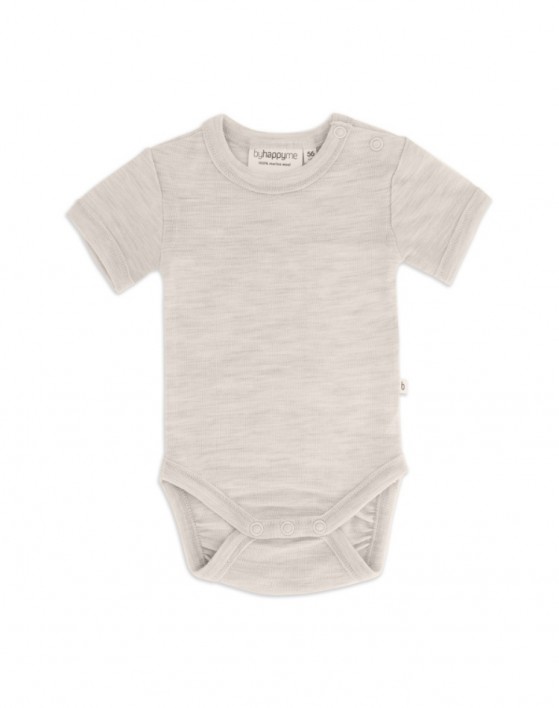 Body med kort ærme og knaplukning over den ene skulder til baby, i 100% økologisk merino uld