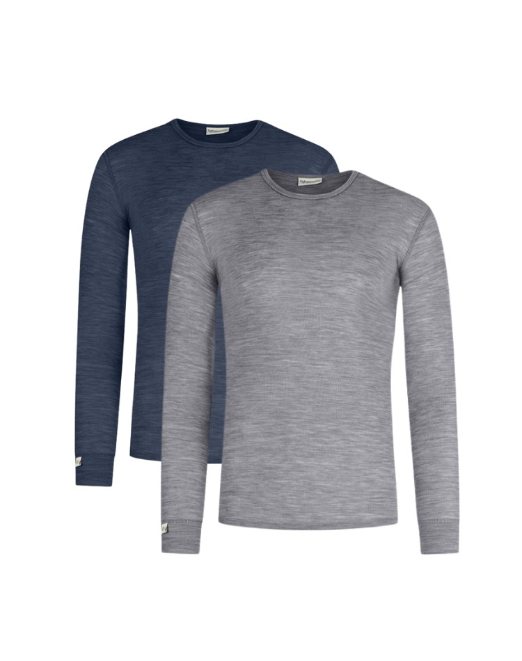Langærmet t-shirt til herre i 100% merino uld, 1x1 rib, 2-pak
