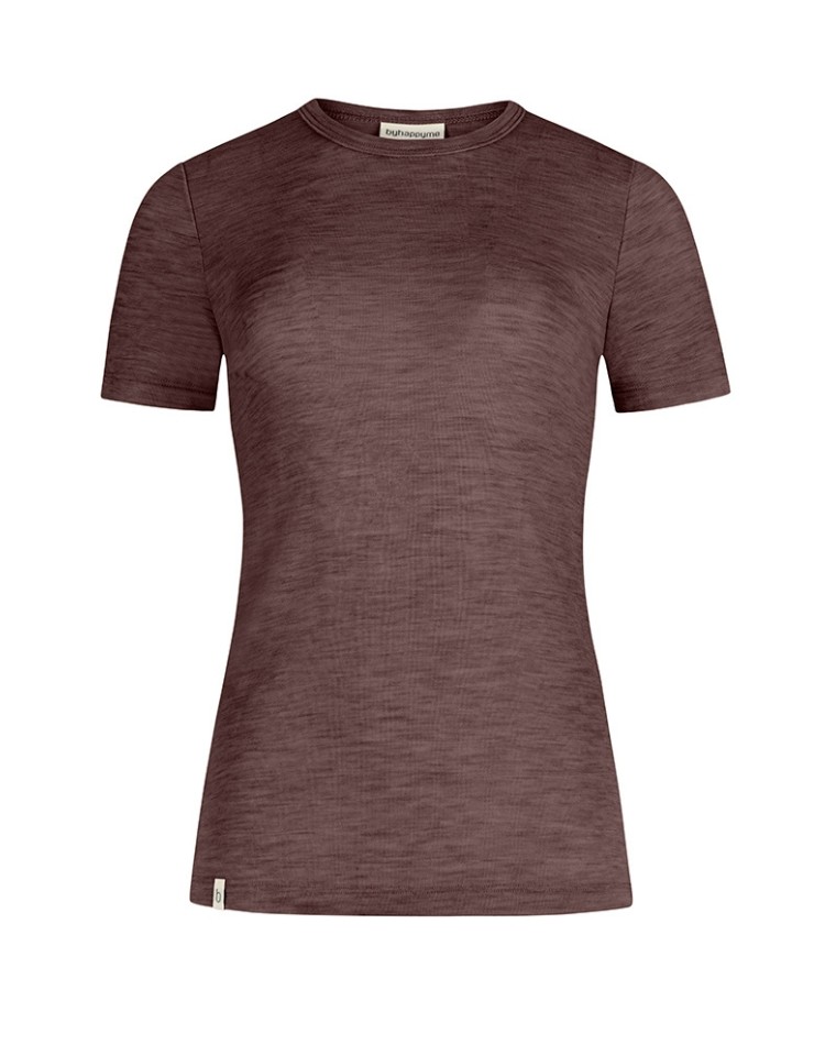 Kortærmet T-shirt til dame i 100% merino uld, 1x1 rib