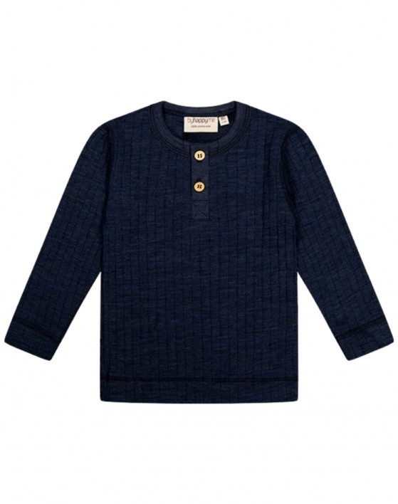 Granddad t-shirt med lange ærmer i dropneedle-strik, 100% merino uld, OEKO-TEX®