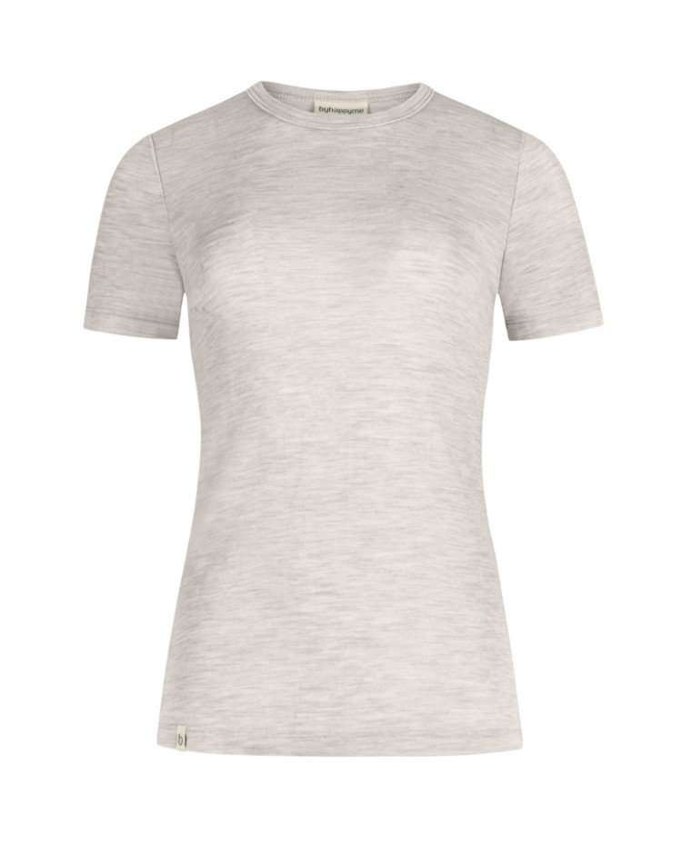 Kortærmet T-shirt til dame i 100% merino uld, 1x1 rib