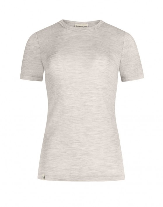 Kortærmet T-shirt til dame i 100% merino uld, 1x1 rib