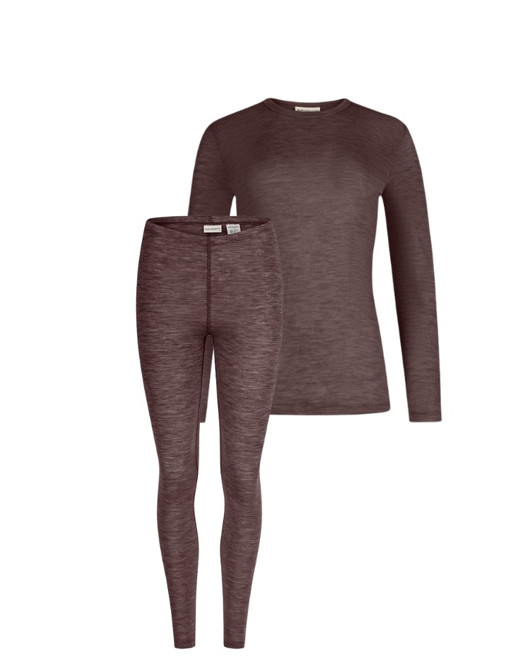 Damesæt i 100% merino uld, Langærmet t-shirt & leggings, 1x1 rib