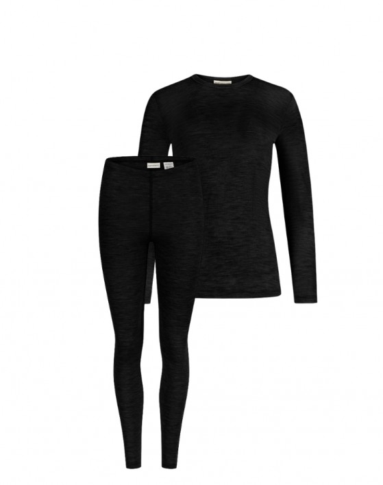 Damesæt i 100% merino uld, Langærmet t-shirt & leggings, 1x1 rib