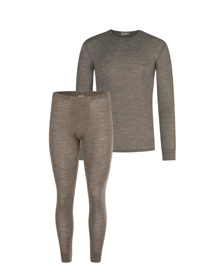 Herresæt i 100% merino uld – langærmet t-shirt og longjohns 1x1 rib