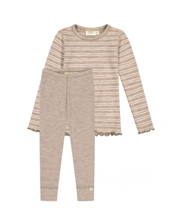 Pigesæt i 100% merino uld, OEKO-TEX® – langærmet t-shirt & leggings, 1x1 rib