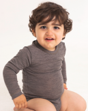Body med lang ærme og rund hals i 100% økologisk merino uld til baby