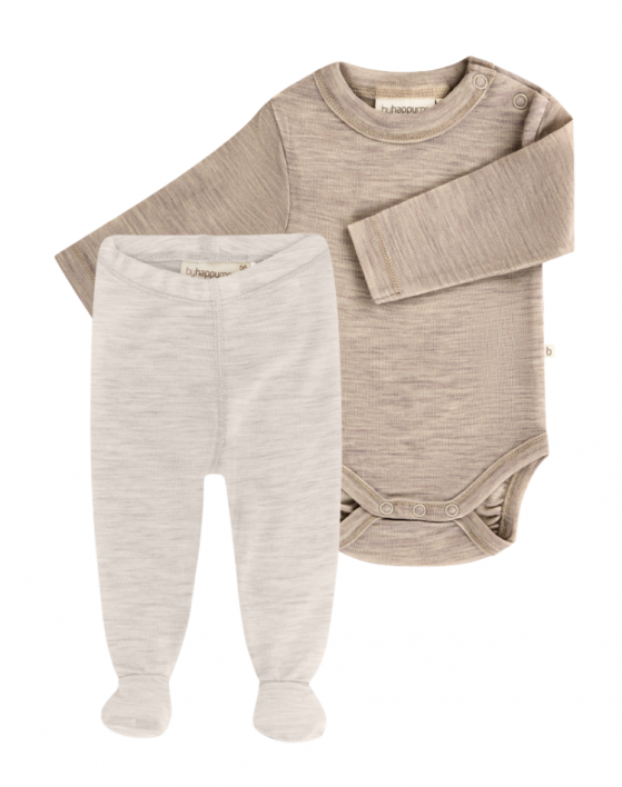 2-pak uldpakke til baby, Leggins med fod & Body med knap i 100% merinould
