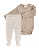 2-pak uldpakke til baby, Leggins med fod & Body med knap i 100% merinould