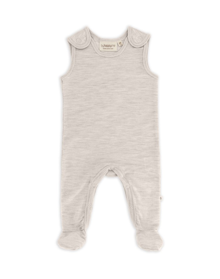Retro sparkedragt med fod og trykknapper på indersiden af benene til baby, i 100% økologisk merino uld