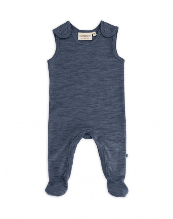 Retro sparkedragt med fod og trykknapper på indersiden af benene til baby, i 100% økologisk merino uld