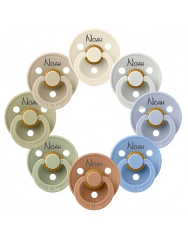 BIBS Colour, Str. 1 (0-6 mdr.) , Rund - Latex, Sutter med navn, 8-pak
