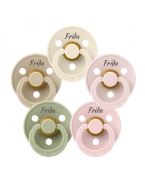 BIBS Colour, Str. 2 (6+ mdr.), Rund - Latex, Sutter med navn , 5-pak