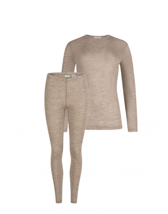Naisten merinovillasetti, Pitkähihainen t-paita & leggingsit, 1x1 ribbi