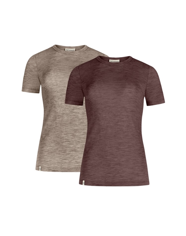 T-shirt manches courtes femme en laine mérinos 100%, 1x1 côte, Pack 2