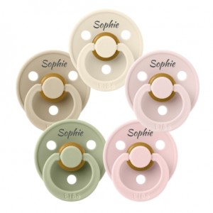 BIBS Colour, Maat 2 (6+ maanden), Rond - Latex, Speen met naam , 5-pack