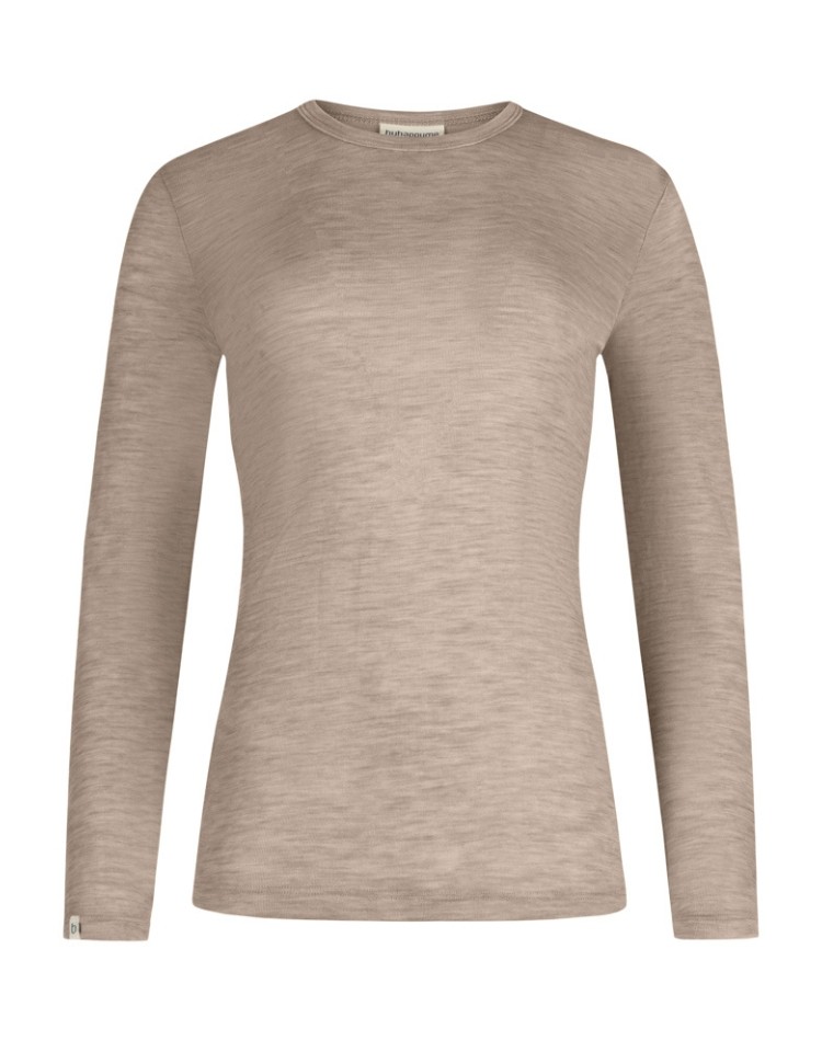 Langermet t-skjorte dame i 100% merinoull, 1x1 ribb