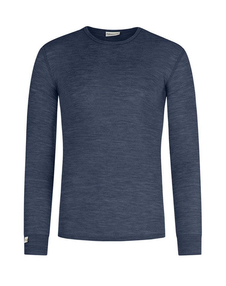 Llångärmad t-shirt herr i 100% merinoull, 1x1 ribb