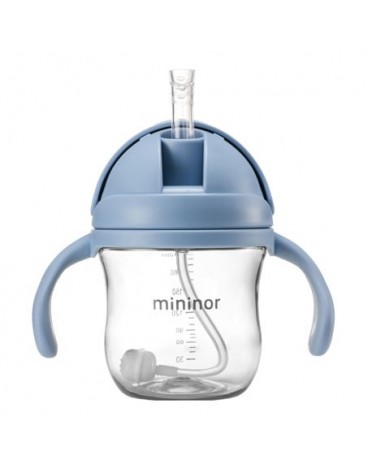 MININOR,  Flaska med sugrör - läckagesäker, 220 ml, Ljusblå